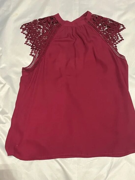 NWOT EXPRESS Lace Shoulder Blouse | Burgundy - Picture 6 of 6